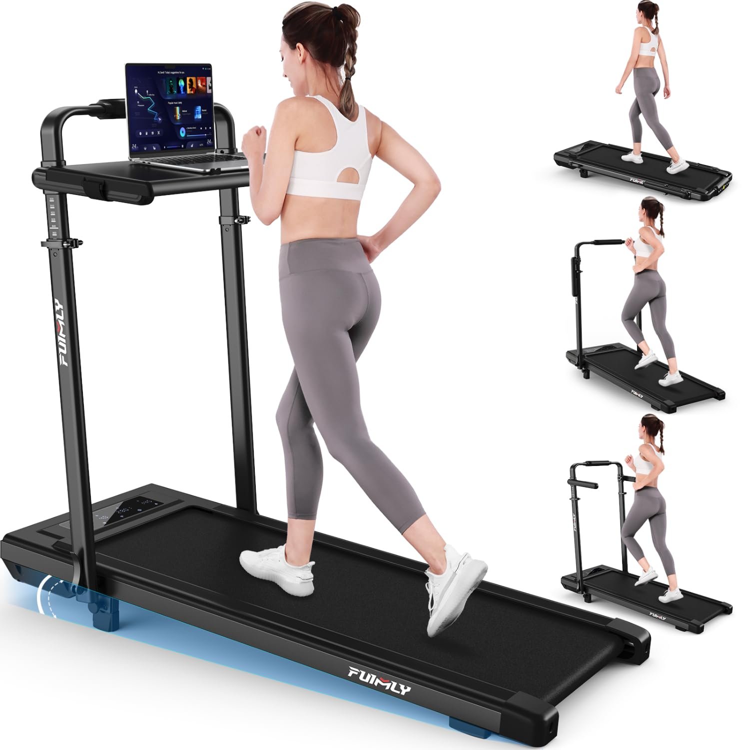 61CNbgUhapL FUNMILY Walking Pad Treadmill with Removable Desk, 15% Incline, Foldable Handle Bar, 400lb Capacity - Under Desk - Image 1