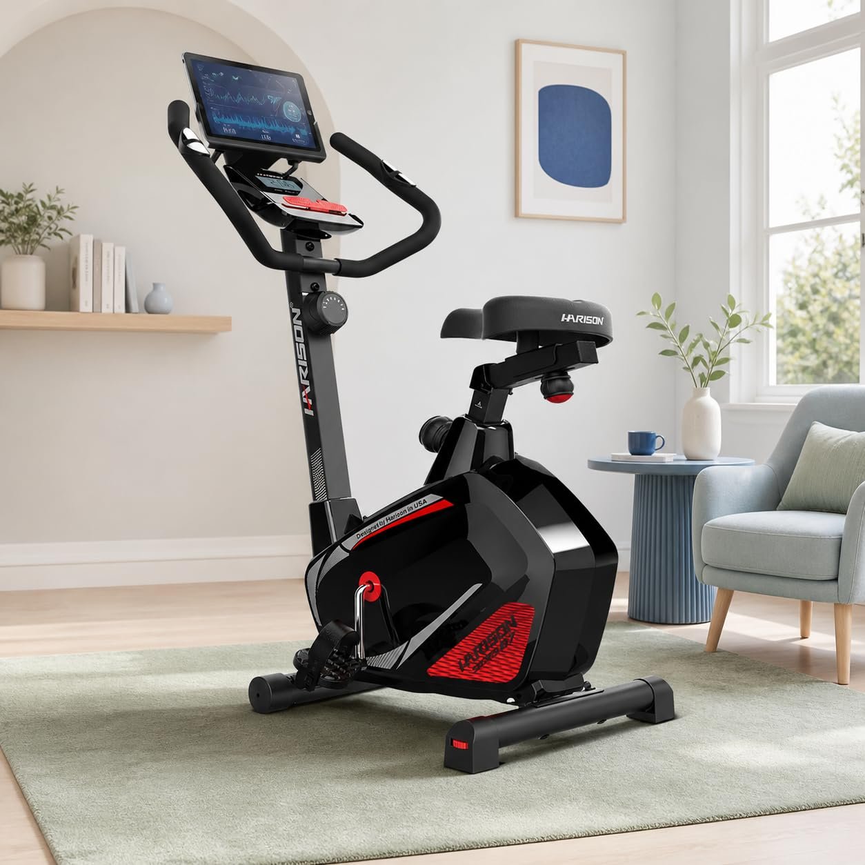 71-WJv_wnaL HARISON Upright Exercise Bike, 14-Level Magnetic Resistance, 350lb Capacity, Quiet Stationary Bike for Home - Image 1