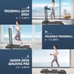 FUNMILY Walking Pad Treadmill with Removable Desk, 15% Incline, Foldable Handle Bar, 400lb Capacity - Under Desk - Image 7