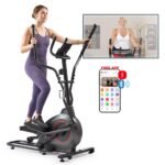 Sunny Health & Fitness Upright Magnetic Elliptical Machine – 16 Resistance Levels, SunnyFit App, Pulse Sensor